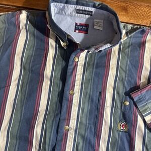 Vintage Bugle Boy Classics Shirt Men's 2XL Multicolor Striped Button Logo XXL
